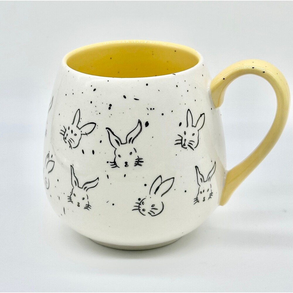 Meritage Bunny Rabbit White Yellow Black Speckled Coffee Tea Mug Cup